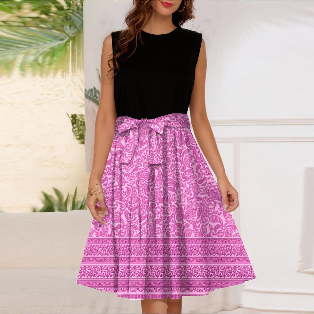 Женское модное повседневное короткое платье без рукавов со шнуровкой и круглым вырезом