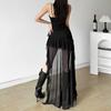 Y2K Irregular White Midi Dress Women Gothic Spaghetti Straps Ruffles Black Dresses Summer Korean Fairy Holiday Vestidos
