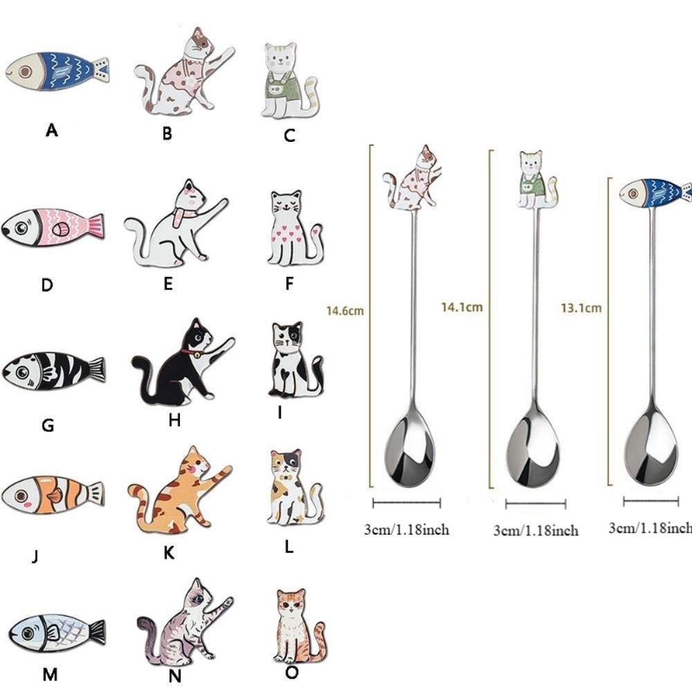 Japanese Korean Style Cat Fish Stainless Steel Spoon Polished Teaspoon Cute Stirring Spoon Cake