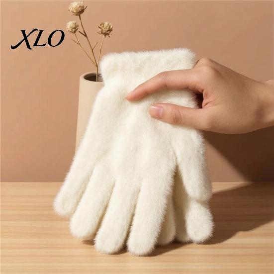 Windproof Thermal Plush Mittens Faux Mink Five Finger Gloves for Women, Soft Lined Gloves, Winter Stylish Solid Color Gear Warm Cold Weather, Cycling