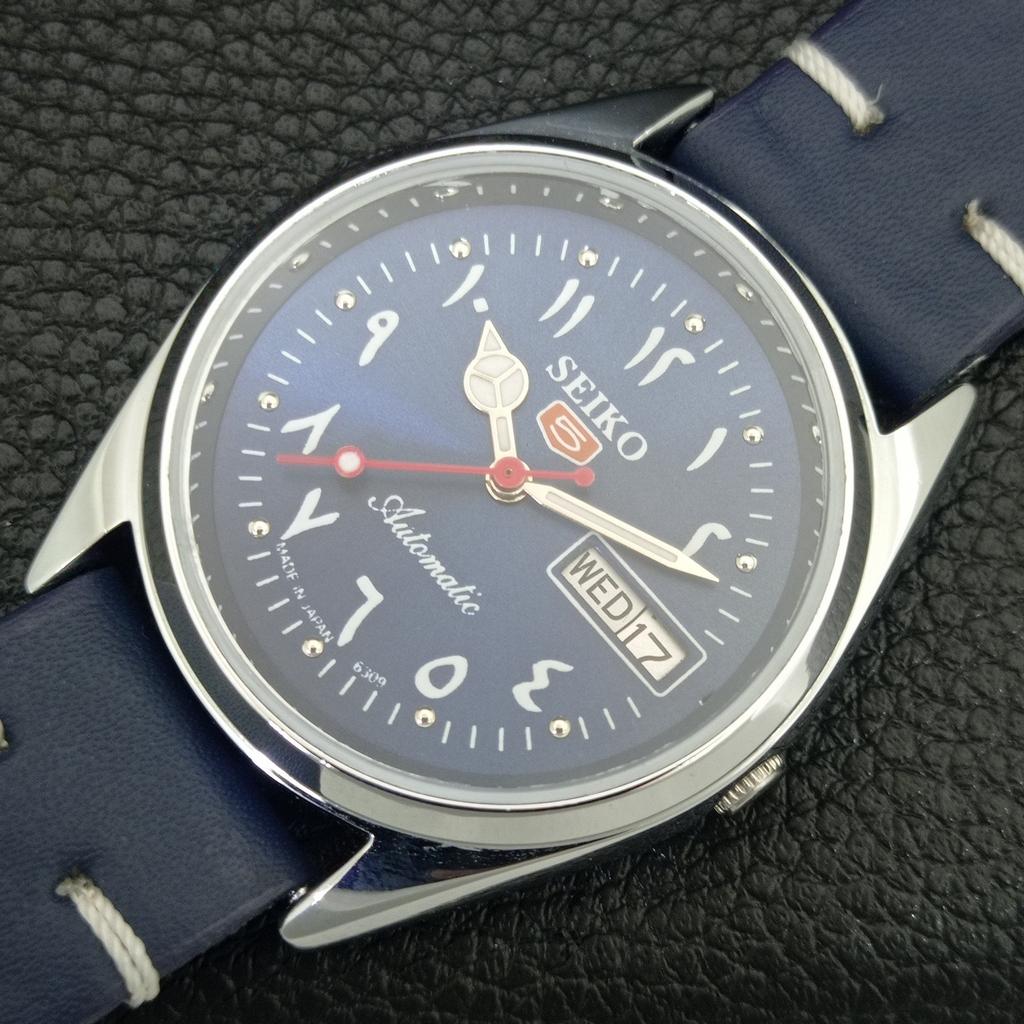 ОТРЕСТАВРИРОВАННЫЕ МУЖСКИЕ ВИНТАЖНЫЕ ЯПОНСКИЕ АВТОМАТИЧЕСКИЕ ЧАСЫ SEIKO 5 6309A С СИННИМ ЦИФЕРБЛАТОМ a442415-1