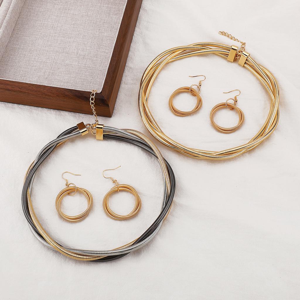 Tooxika Преувеличенный Персонализированный Змеиный Позвонок Многослойный Тройной Проволочный Витой Замок-Петля Панк Металлический Набор Ожерелье и Серьги