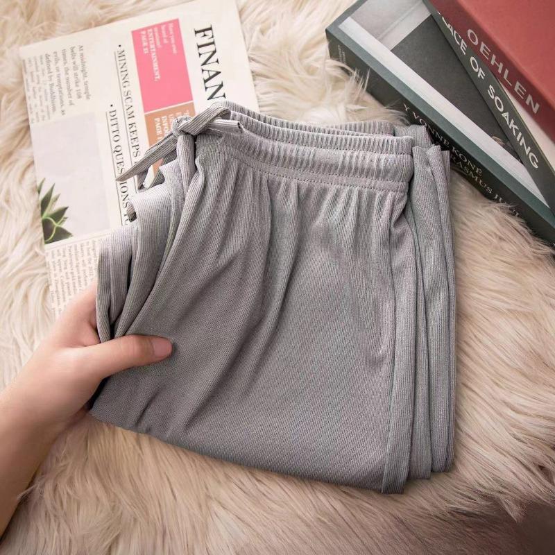 Ice Silk Pants Wide Leg Pants Loose High Waist Drawstring Slim Stretch Trousers Straight Pants
