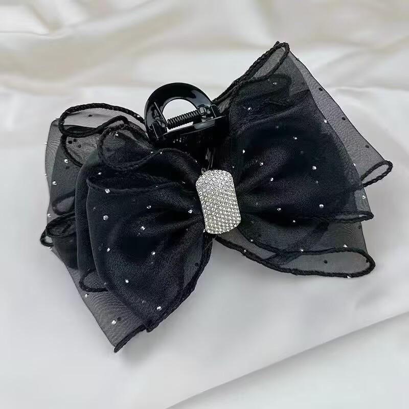 Large Summer Lace Edge Bow Claw Clip Hair Accessory for Women - Multi-Layer Feather Design