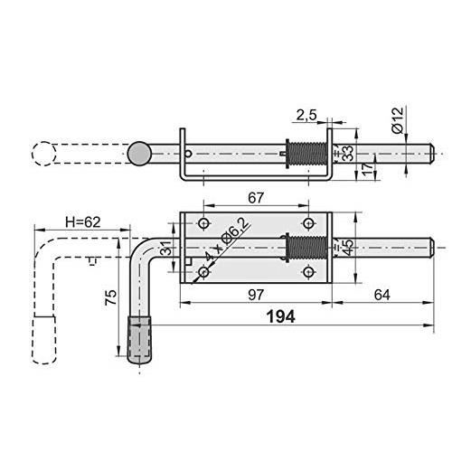 Verrou de porte KOTARBAU Verrou de porte coulissante avec ressort, fabriqué en argent inoxydable, poignée en caoutchouc, 200 mm