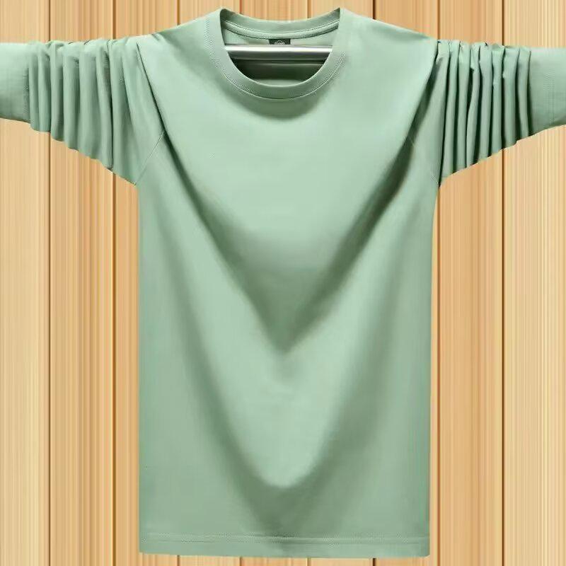 Мужская большая однотонная футболка с круглым вырезом, с длинным рукавом, подходит для весны и осени