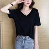 Women's Black V-Neck Ice Silk Modal Loose T-Shirt - Short Sleeve, Thin Top for Spring/Summer 2025.