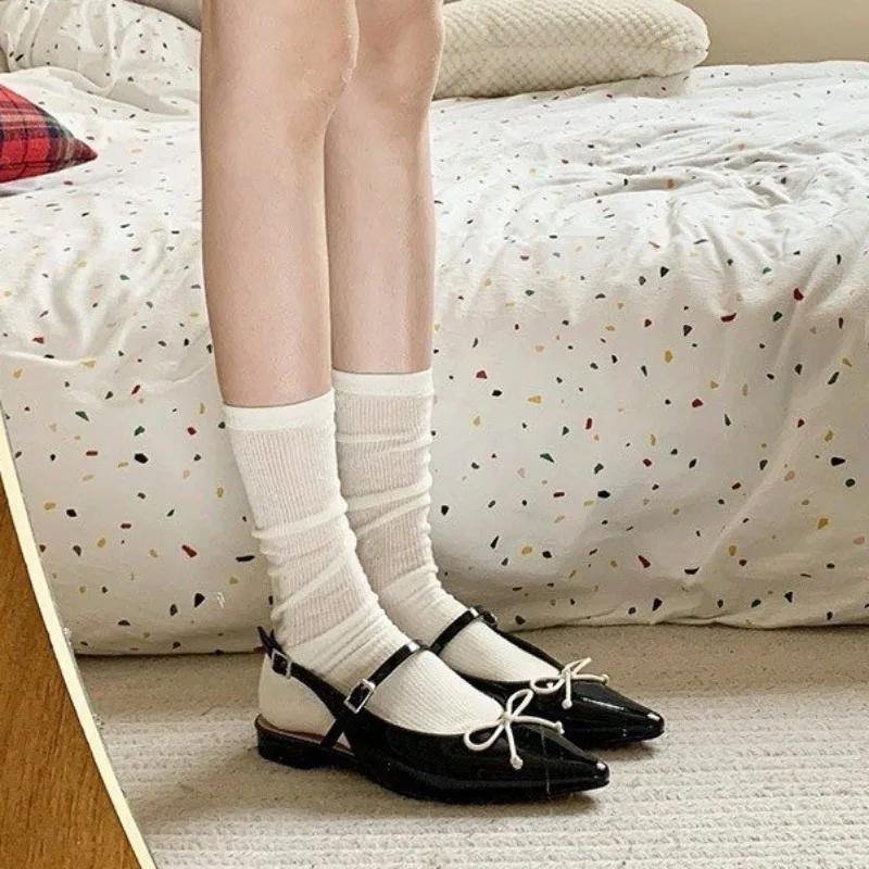 Женские туфли Женские сандалии с закрытым носком Модные женские сандалии с острым носком и пряжкой на ремешке с бантом Туфли на низком каблуке Женские