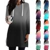 Women's Loose Shirts Printed  Long Sleeve Drawstring Hoodies Knit Side Slit Tunic Hooded Tops With Pocket