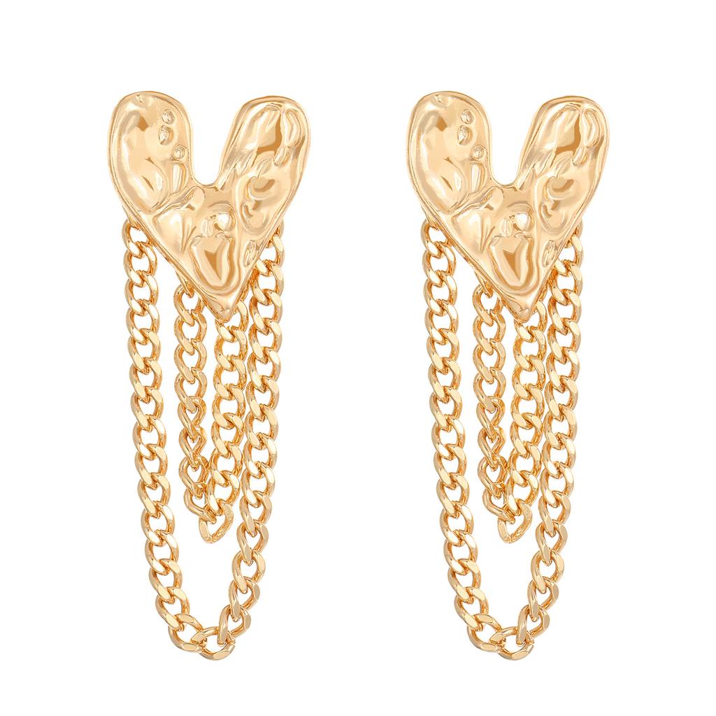 Высококачественные темпераментные серьги-пусеты в форме сердца, женские индивидуальные серьги из сплава с молотковым узором, серьги-кисточки с цепочкой в виде любви, ретро-серьги оптом