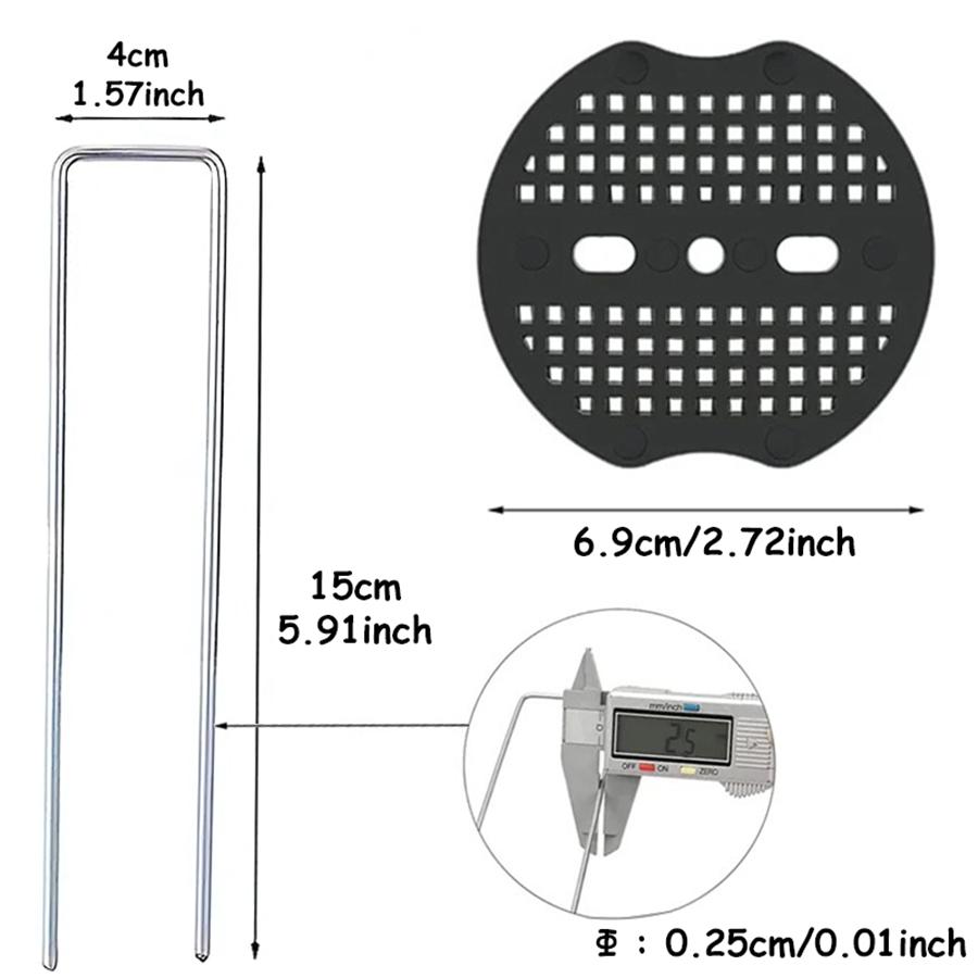 30-50pcs U-Shaped Ground Stakes with 3-Holes Round Washer Lawn Turf Nails Garden Fabric Stakes for Fix Fabrics Weed Patio Tents