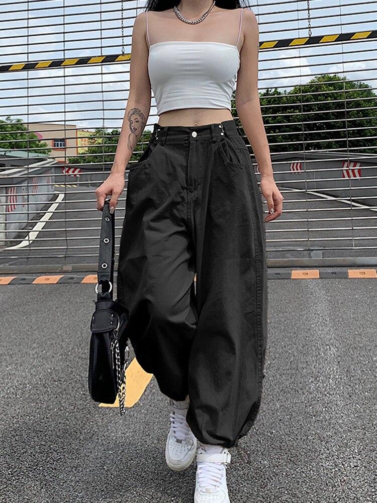 Модные брюки-карго цвета хаки, свободные брюки-карго в стиле хип-хоп, длинные широкие брюки с регулируемой талией, уличная одежда, осень 90-х годов