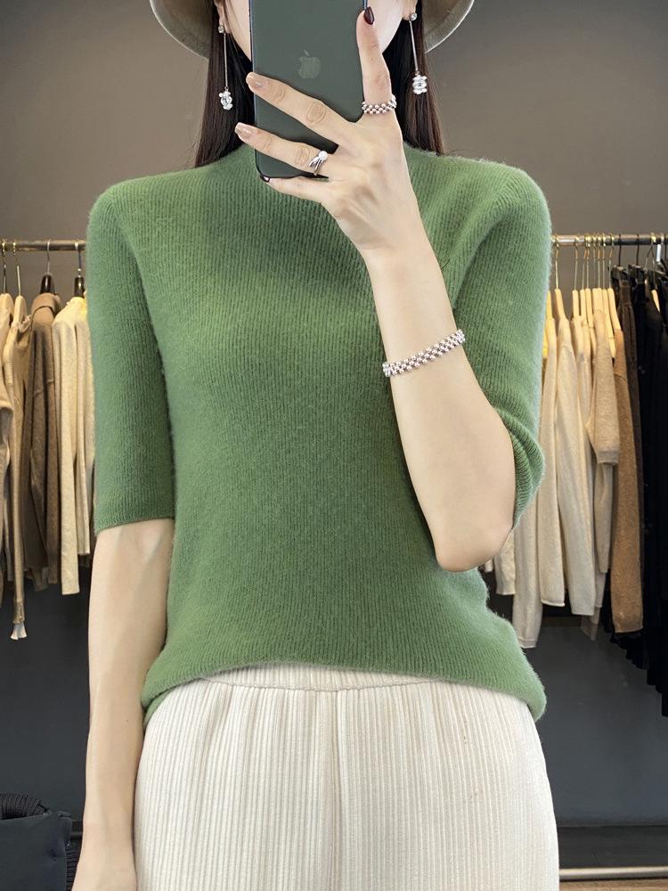 Women's Slim Fit Wool Knit Vest with Half-High Collar