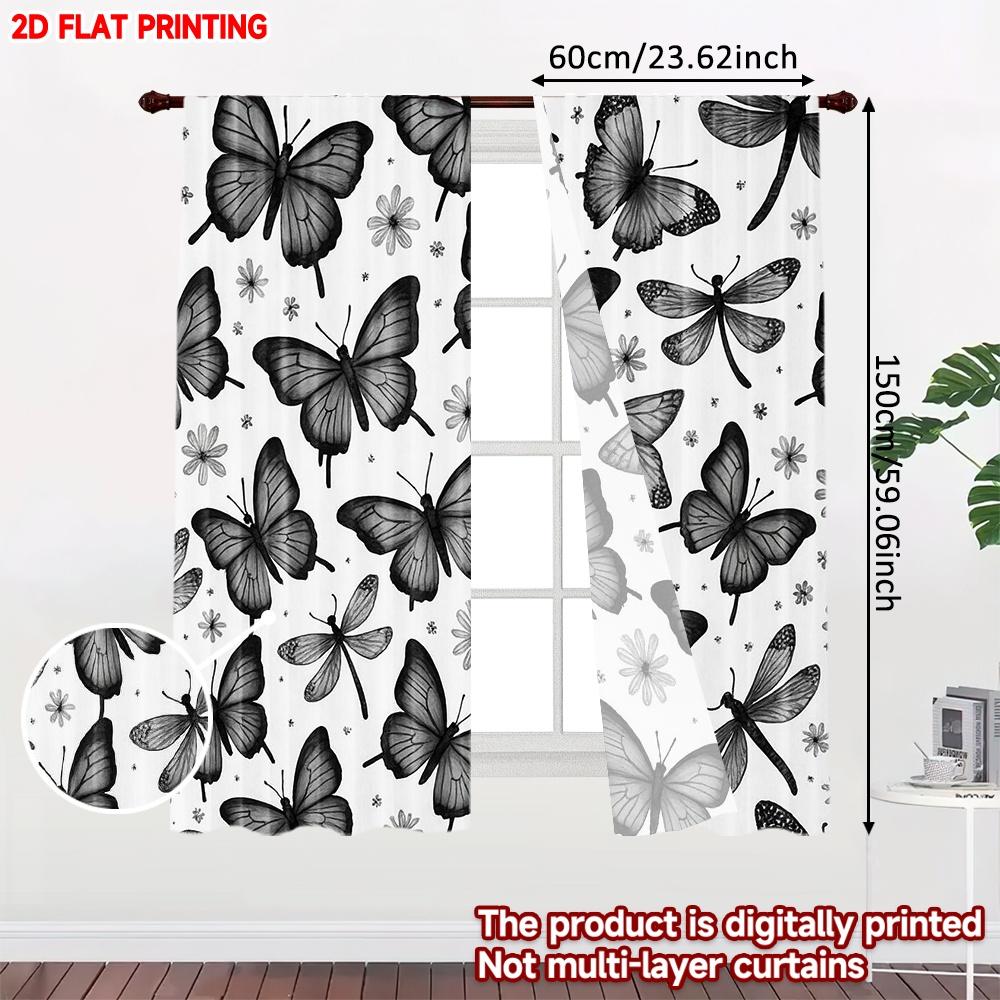 2D flat printing 2pcs Curtains Butterflies and Flowers Digital Printed Polyester Drapes Birthday Party Perfect for Booths Studio
