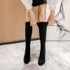 Knee-Length Elastic Suede Women's High Heeled Boots - Autumn/Winter 2024 Round Toe Long Boots