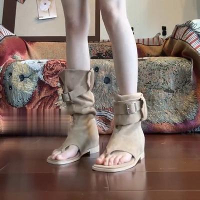 [Странный эстетизм] Обувь на два ношения женские брюки с напуском сапоги-трубы летние универсальные новые плетеные модные крутые сапоги тренд