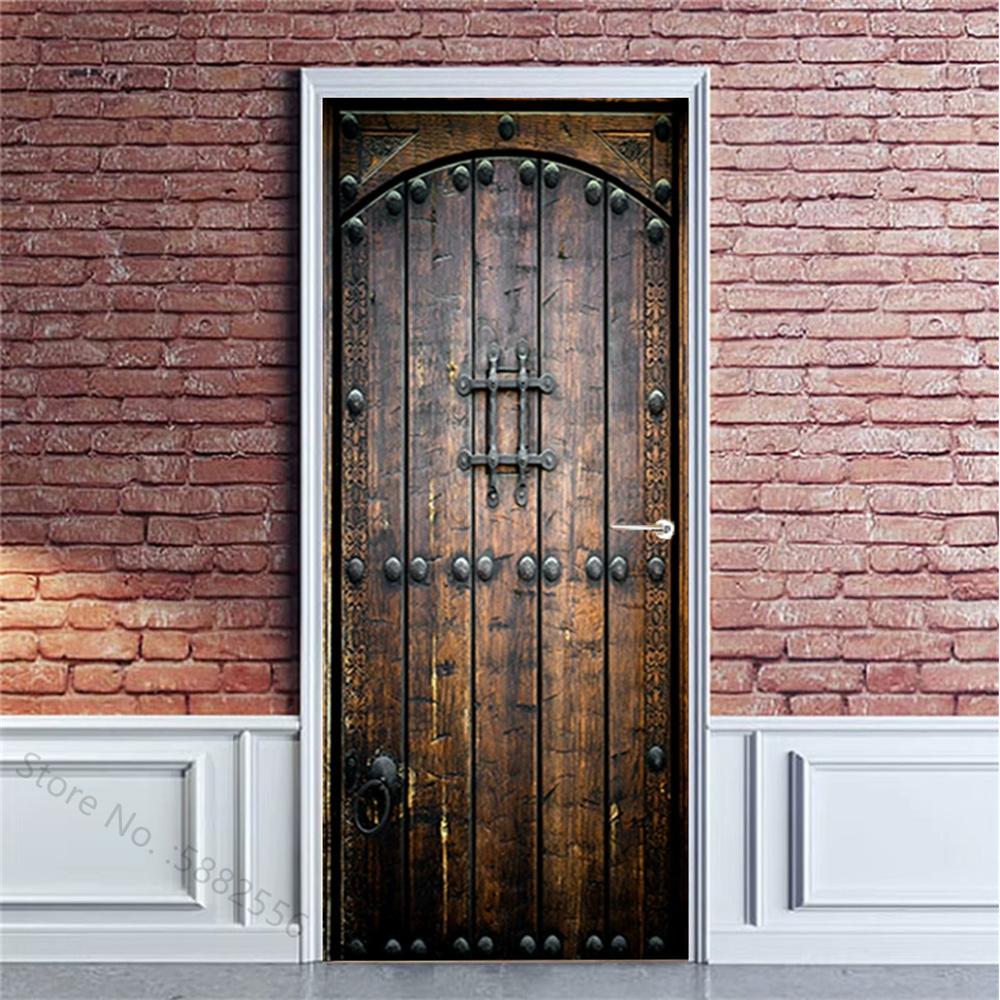 PVC Self-Adhesive Waterproof Door Sticker Modern Simulation Door Mural Wallpaper Living Room Study Home Decor Art Door Poster