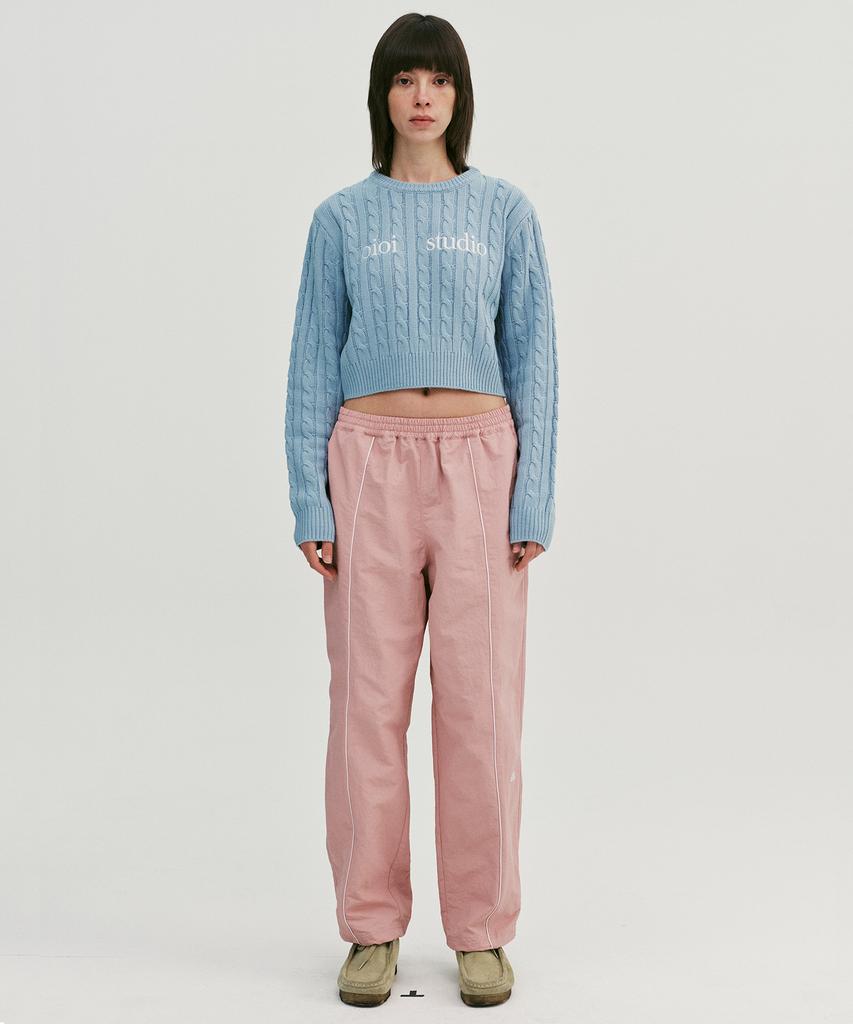 OIOI COLLECTION Layered Logo Crop Cable Knit_Sky Blue