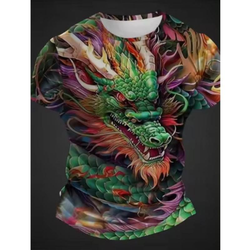 Летний топ с круглым вырезом и принтом 3D-дракона, модные повседневные футболки с короткими рукавами для мужчин