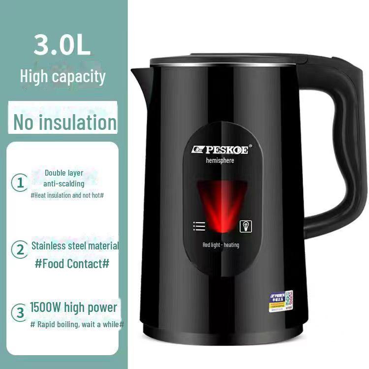 Электрический чайник Hemisphere 3.0L: Быстрое закипание, сохранение тепла, большая вместимость, автоматическое отключение, защита от ожогов, идеально подходит для общежитий.