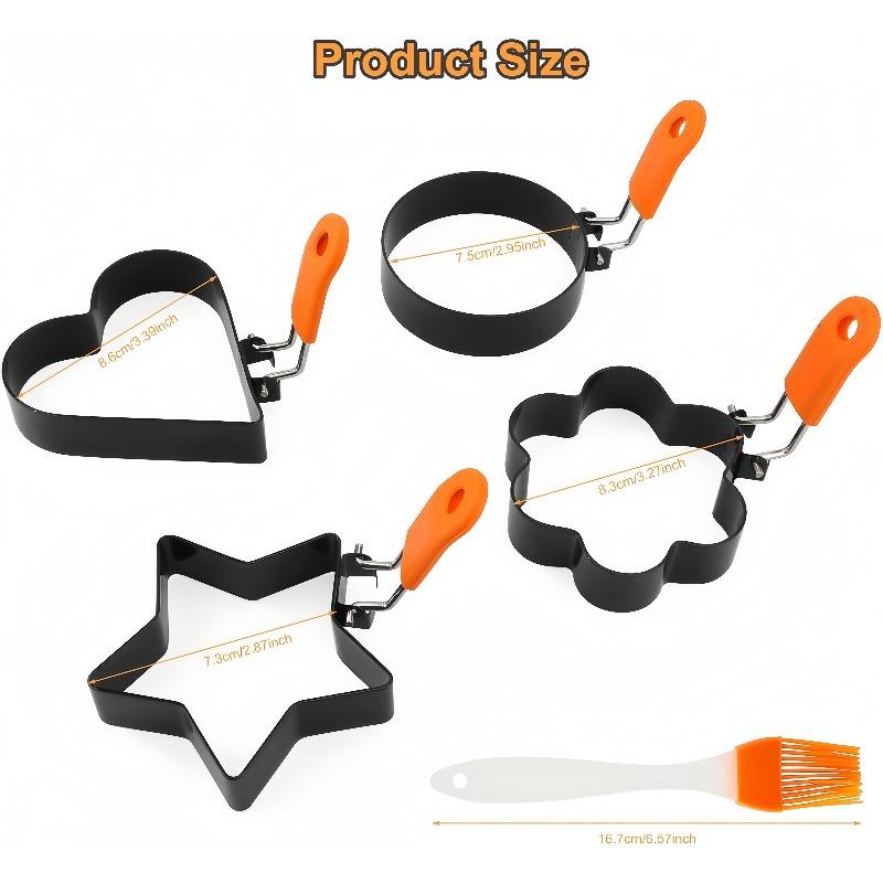 Stainless Steel Omelette Ring Used for Grills and Frying Pans Oil Brushes Pancakes and Egg Shakers with Silicone Handles