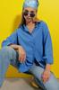 Women's Shirt New Season Fashion Steel Blue Oversize Long Woven Shirt