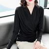 Women's Autumn Temperament Square Dancewear Tops Long-sleeved Cross V-neck Inner Blouse