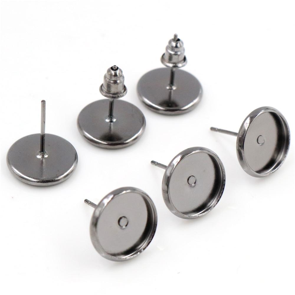 8/10/12mm 50pcs/Lot 8 Colors Plated High Quality Stainless Iron Earring Studs(with Ear plug) Base,Fit 10mm Glass Cabochons