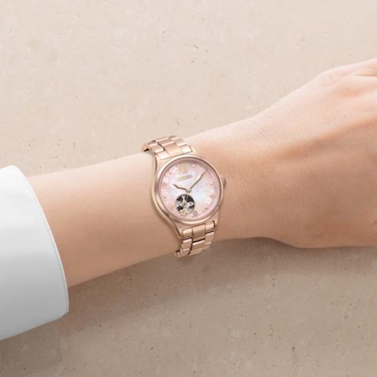 CITIZEN Special Brand New Collection Cherry Blossom Motif Pink Gold Mechanical Watch for Women PC1015-59W