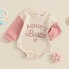Baby Girl Romper Long Sleeve Round Neck Letter Embroidery Waffle Bodysuit Little Girl Outfit