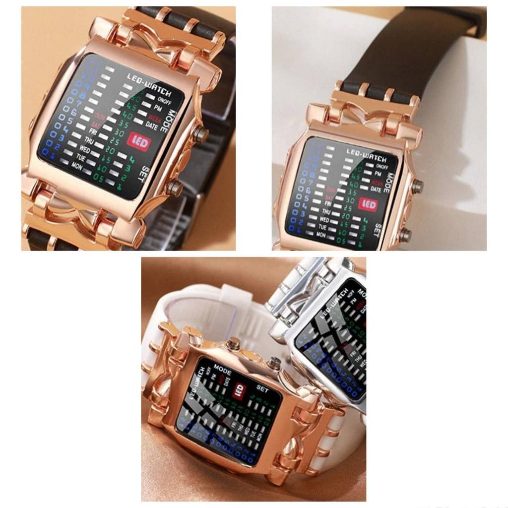 Модные бинарные спортивные часы, мужские часы с ремешком из нержавеющей стали, креативные часы со светодиодным дисплеем, водонепроницаемые цифровые наручные часы 30 м