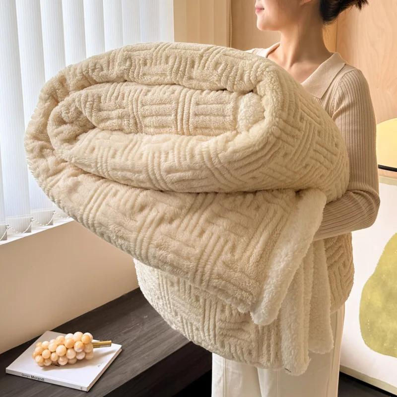 Solid Color Jacquard A Class Cotton Velvet Blanket Four Season Universal Multi-function Thick Warm Lamb Wool Office Nap Blanket