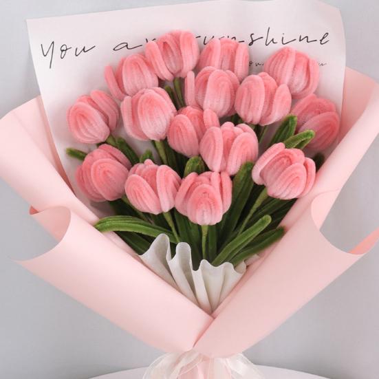 1 Set Pipe Wire Cleaners Crafts Flexible Bendable Stems Colorful Chenille Bouquet DIY Tulip Making Kit