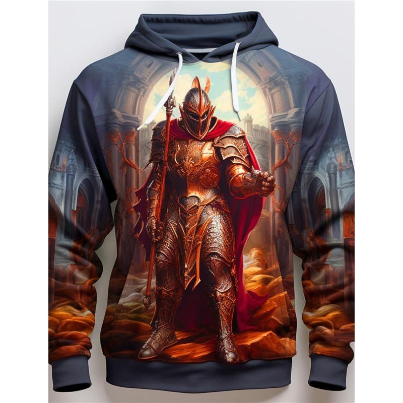 Графические рыцари-тамплиеры Мужская мода 3D принт толстовка с капюшоном Спортивные толстовки с капюшоном с принтом передний карман весна и осень толстовка с капюшоном