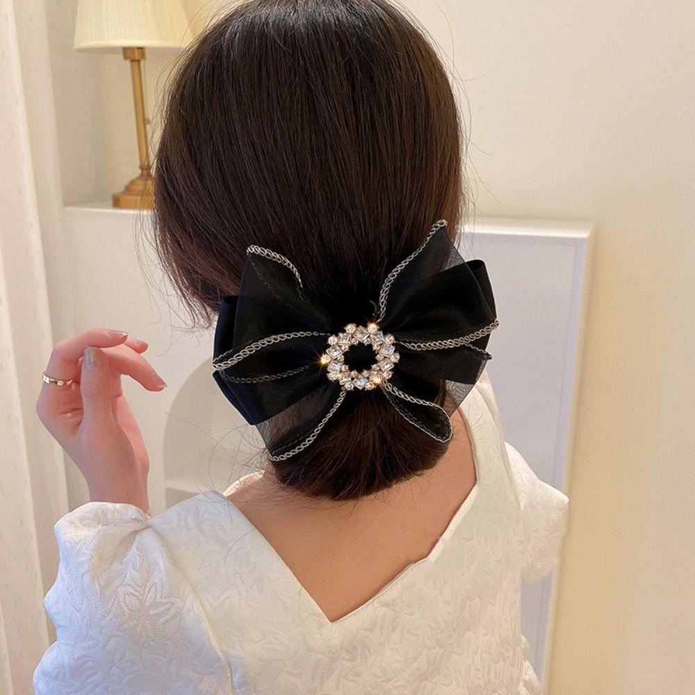 Hair Ornament Mesh Hair Clip Large Size Crystal Hair Clip French Bow Hair Clip Lady