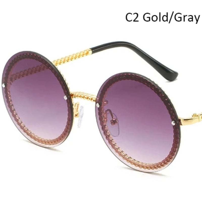 Модные круглые женские очки, винтажные роскошные солнцезащитные очки без оправы, женские градиентные женские солнцезащитные очки
