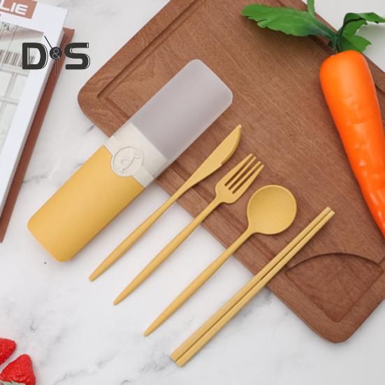 1 комплект столовых приборов, палочки для еды, пищевой пыленепроницаемый пшеничный соломенный набор столовой посуды для студентов на открытом воздухе