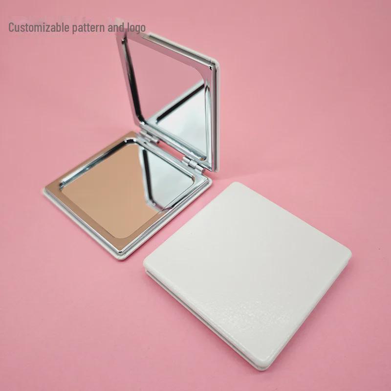 Компактное белое ПУ двухстороннее ручное складное зеркало для макияжа