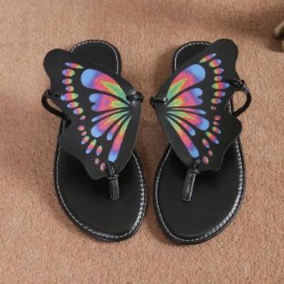 Женские тапочки с граффити-бабочкой, новые летние модные легкие противоскользящие шлепанцы с плоской подошвой, уличная пляжная повседневная обувь