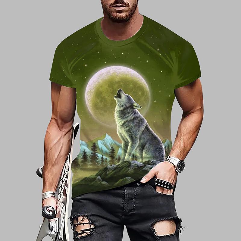 Новая летняя мужская модная футболка с принтом волка, мужская футболка, топ