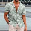 Мужская летняя рубашка с короткими рукавами и лацканами, однобортная тонкая гавайская пляжная повседневная рубашка с принтом листьев, уличная одежда