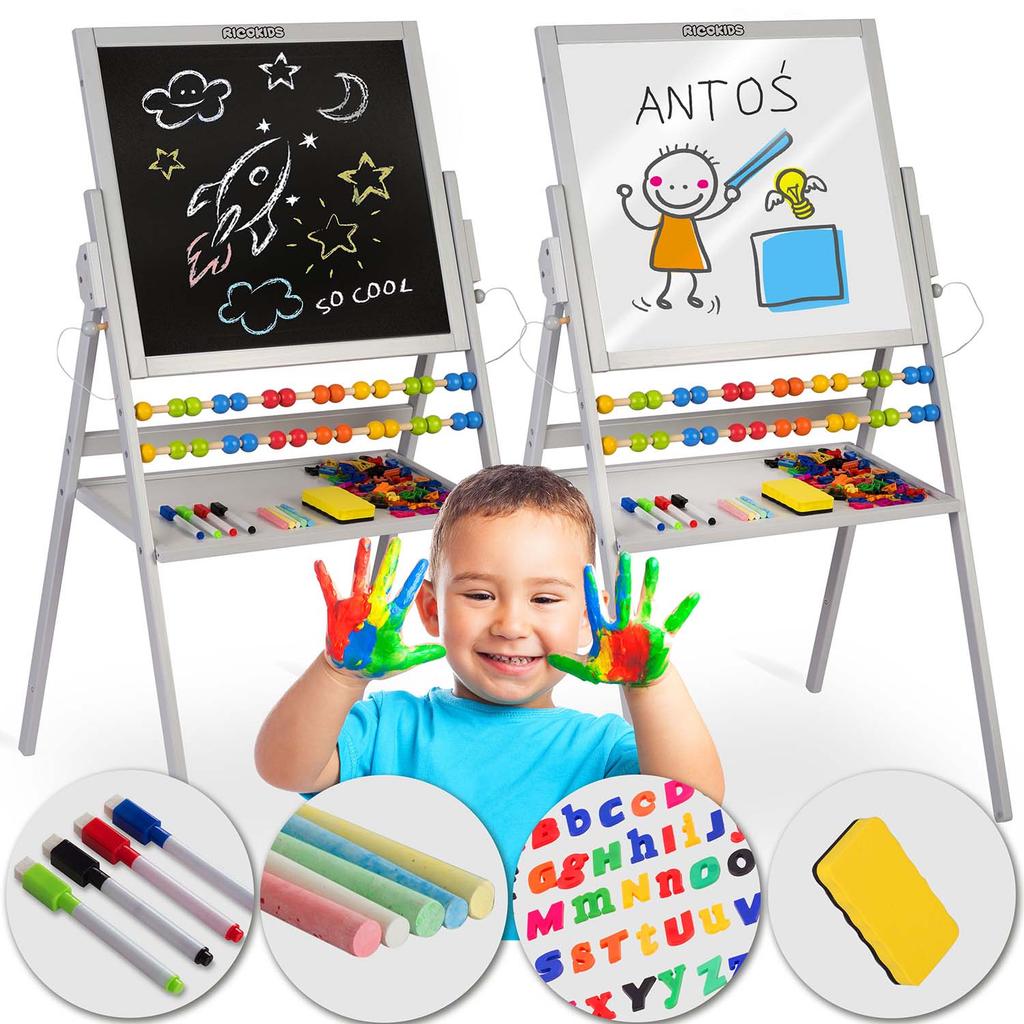 Ricokids Magnetic Chalkboard Rotating Board - Gray