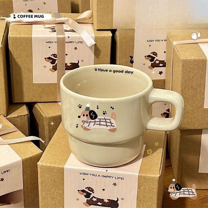 Мультяшный щенок, чашка для кофе на завтрак, керамическая чашка, в стиле инс, высококачественная кружка, сувенирная подарочная чашка