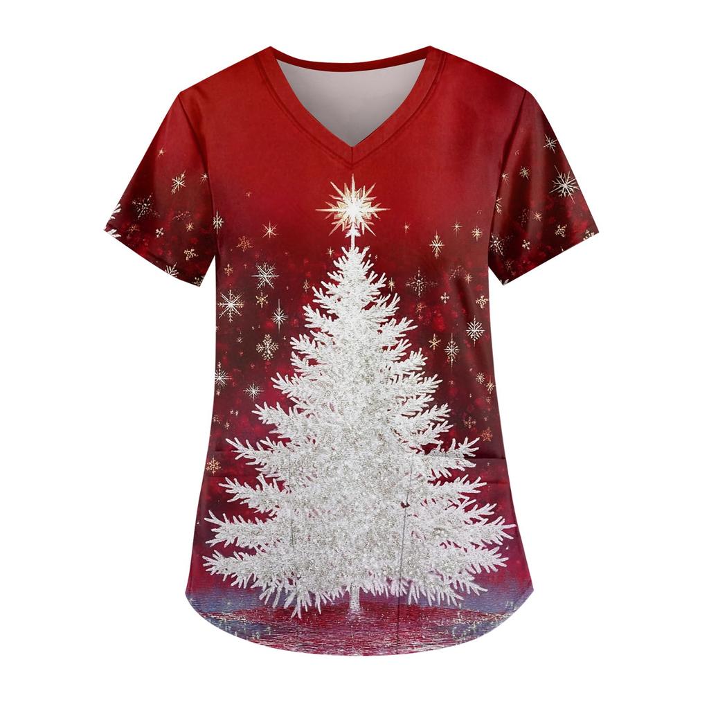 Рабочая форма больших размеров с принтом, топы для женщин, забавные футболки с v-образным вырезом и короткими рукавами, рабочая одежда, футболка с карманами