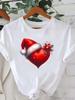 (Asian Size) Short Sleeve T-shirts  Print Merry Christmas O-neck Women's Top Sweet Love Heart Style New Year T Clothing Fashion Holiday Graphic Tee