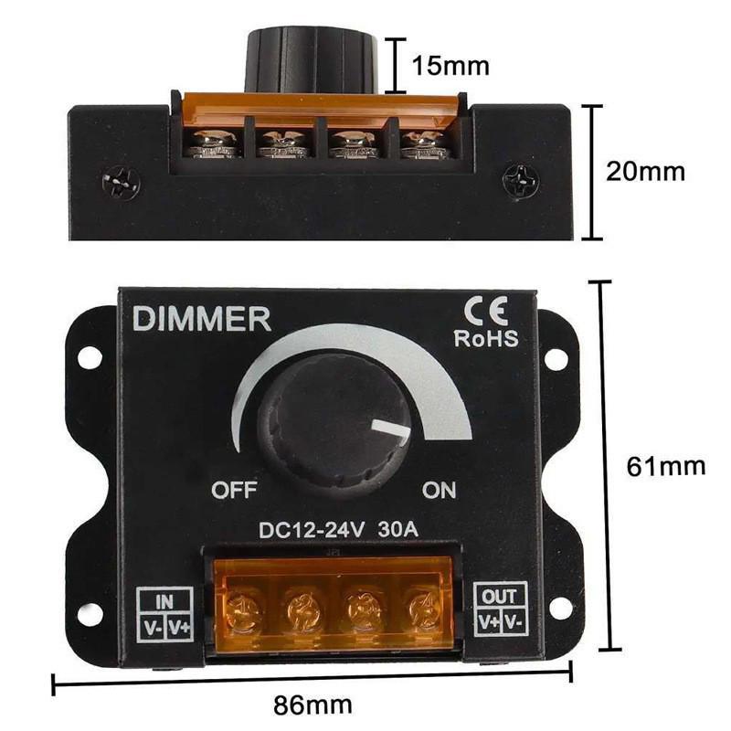 30A Stepless Dimmer for LED Light Strips: Manual Knob Controller in Iron Box.