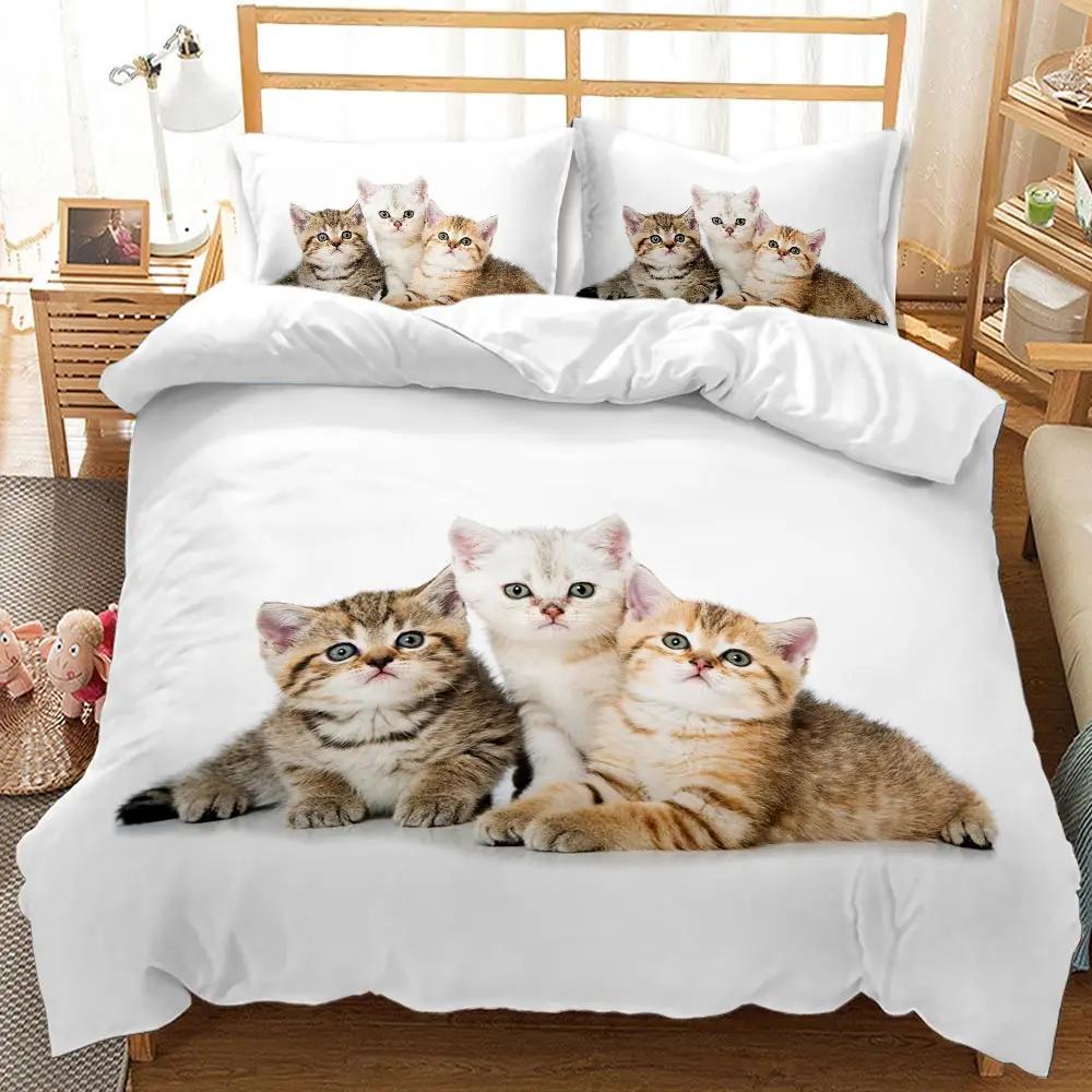 Cat Duvet Cover Cats and Dogs Play Christmas Animal Pet Bedding Set for Kids Teens Double Queen King Size Polyester Qulit Cover