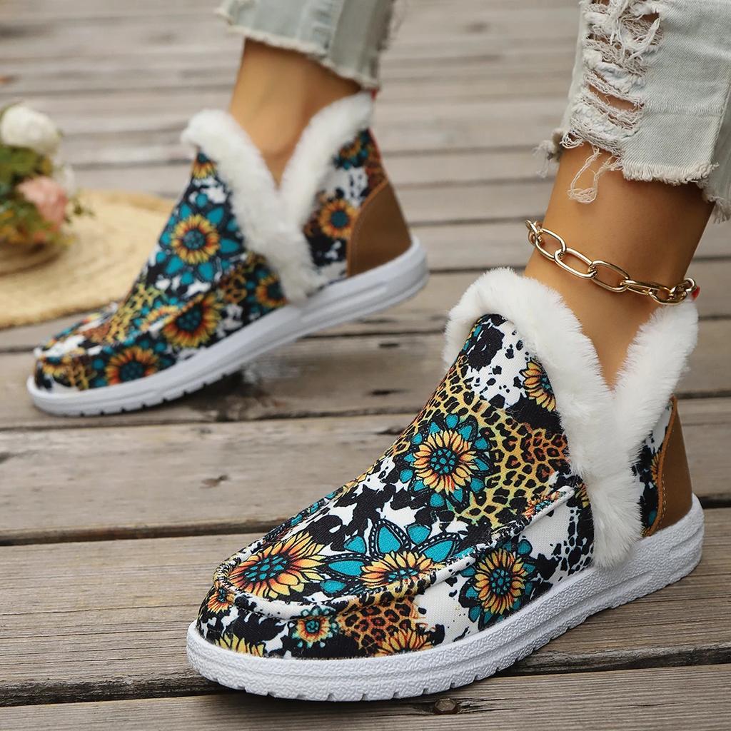 Fashion Women's Winter High-top Cotton Shoes Outdoor Non-slip Women Lightweight Ankle Snow Boots Round-toe Warm Short-tube Women's Shoes