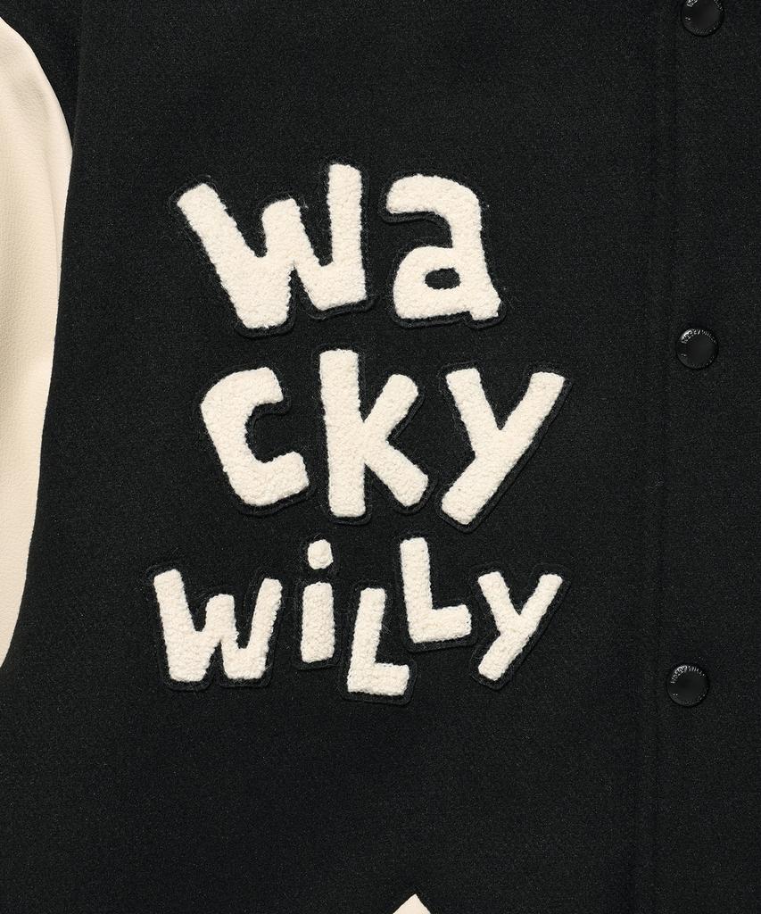Wacky Willy Applique Varsity Jacket Black