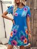 New Women's Round Neck Short Sleeved Loose Dress with Floral Print A-line Beach Dress, Casual and Comfortable Women's Clothing
